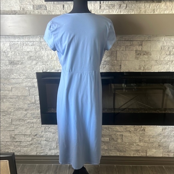 Eileen Fisher Blue Midi Sundress Hi Low with Ruched V-neck - Picture 8 of 12